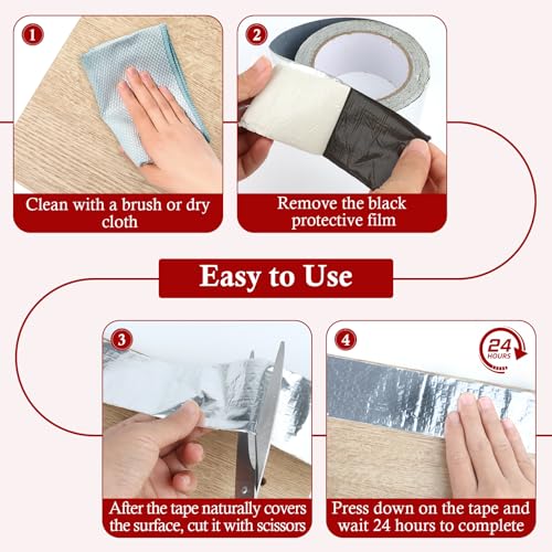 UTOCLEC Wasserfestes Klebeband Butylban, 2 Stück Dichtband Selbstklebend Wasserdicht, AluFolie Bitumenband, Reparaturband Klebeband für Dachleckage, Oberflächenriss, Rohrbruch (5m x 5cm)