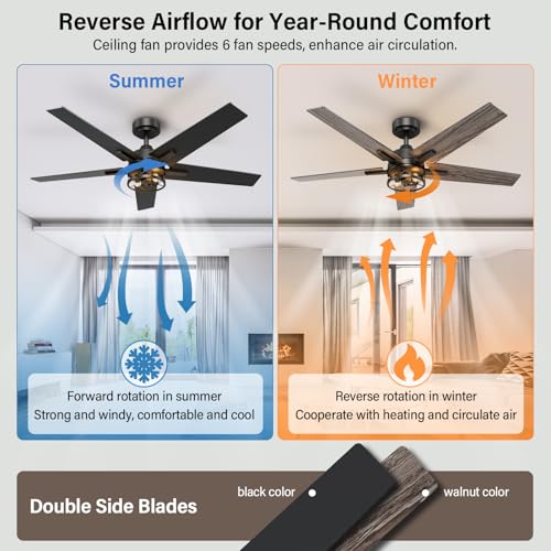Image of 52 Inch Black Caged Ceiling Fans with Lights and Remote, No Light Bulbs