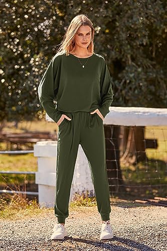 PRETTYGARDEN Women's Fall 2 Piece Lounge Set Long Sleeve Tops Ribbed Pants Spring Matching Sweatsuit Travel Outfits Clothes