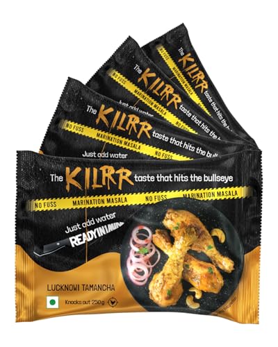 Image of KILRR Chicken Marination Masala - Lucknowi Tamancha | Pack of 4 (Marinates 250g Chicken per Pack) | 1- Min KillerMarinade Masala for Tikka, Tandoori Chicken | Just Add Water & Oil | No Preservatives or Additives