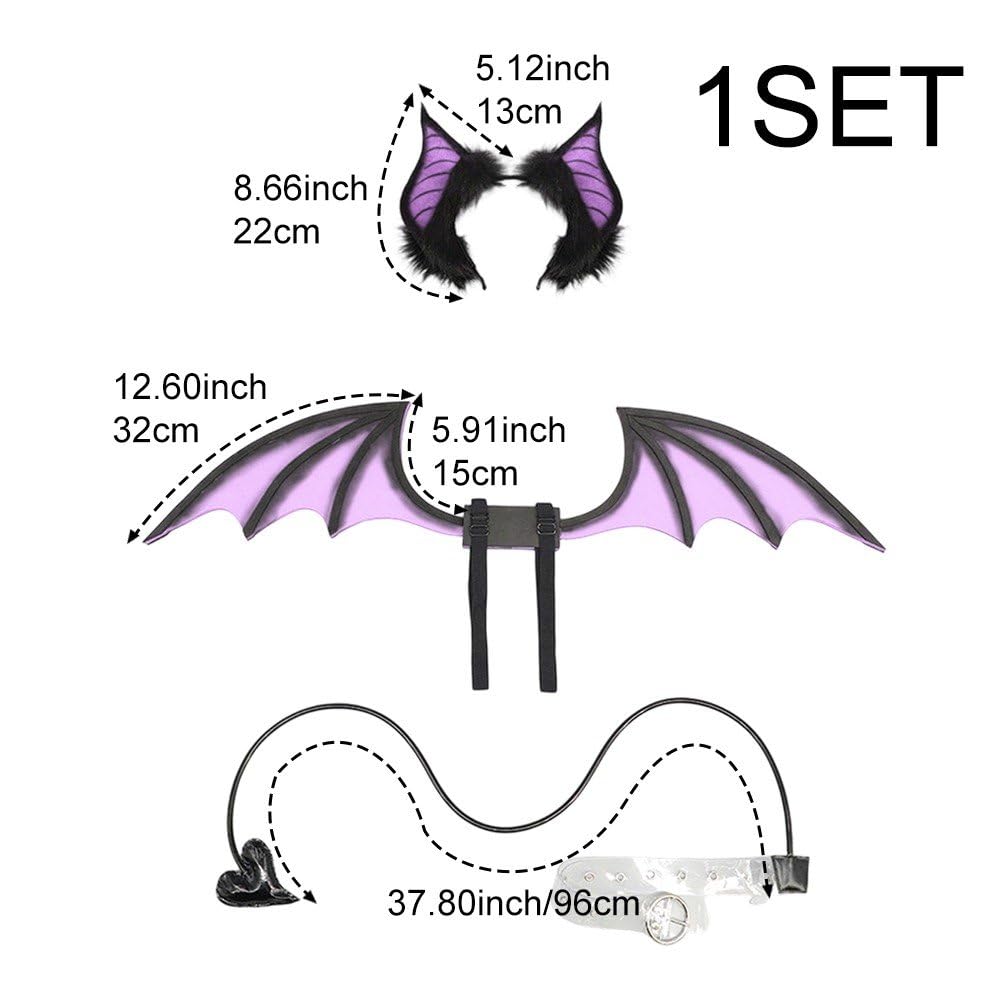 Zestaw kostiumu nietoperza z opaskami do włosów, skrzydła, ogon, zwierzę, akcesoria do cosplay, na Halloween, karnawał, fantazyjne przebranie na imprezę