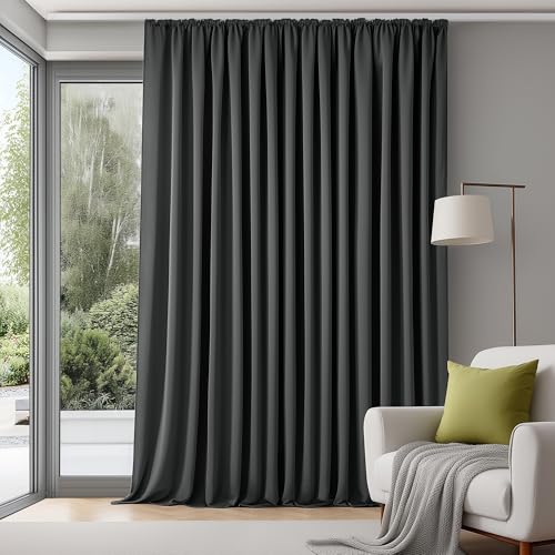 Deconovo Extra Breite Gardinen Wohnzimmer mit Kräuselband Blickdicht Vorhänge für Schiene Raumteiler Vorhang Verdunklungsvorhänge Kälteschutz, 245x200 cm(HöhexBreite), Dunkelgrau, 1 Stück