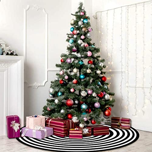 Ahoocustom Black And White Annual Ring 48 Inch Christmas Tree Skirt, Rustic Farmhouse Large Lollipop Funny Party Decor Supplies For Xmas Tree Mat Halloween Decorations Occasion Ornaments 48" #TOP6