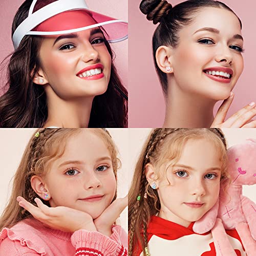 Fasacco 10Pairs Hypoallergenic Screw Back Earrings For Women Stainless Steel Cz Heart Butterfly Ball Stud Earrings Multicolored Cat Rainbow Screwback Stud Earrings Set #TOP2