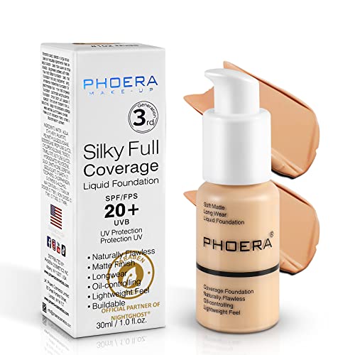 PHOERA 30ml Maquillaje Corrector líquido para ojeras, manchas, acné o imperfecciones de la piel – 24 h, (color 105 – Buff beige)