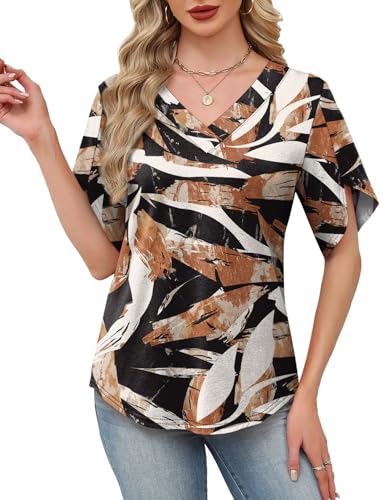 Image of WIHOLL Womens Summer Tops Short Petal Sleeve Shirts Fashion V Neck Womens Clothing