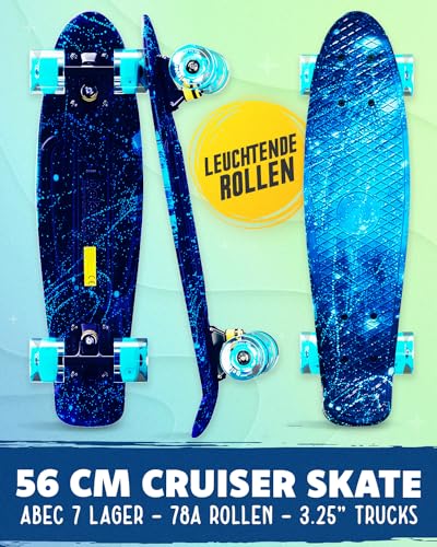 Foto von Deleven Skateboard mit LED Rollen, Skate Tool und ABEC 7 Lager - Kinder Erwachsene Anfänger - 56 cm