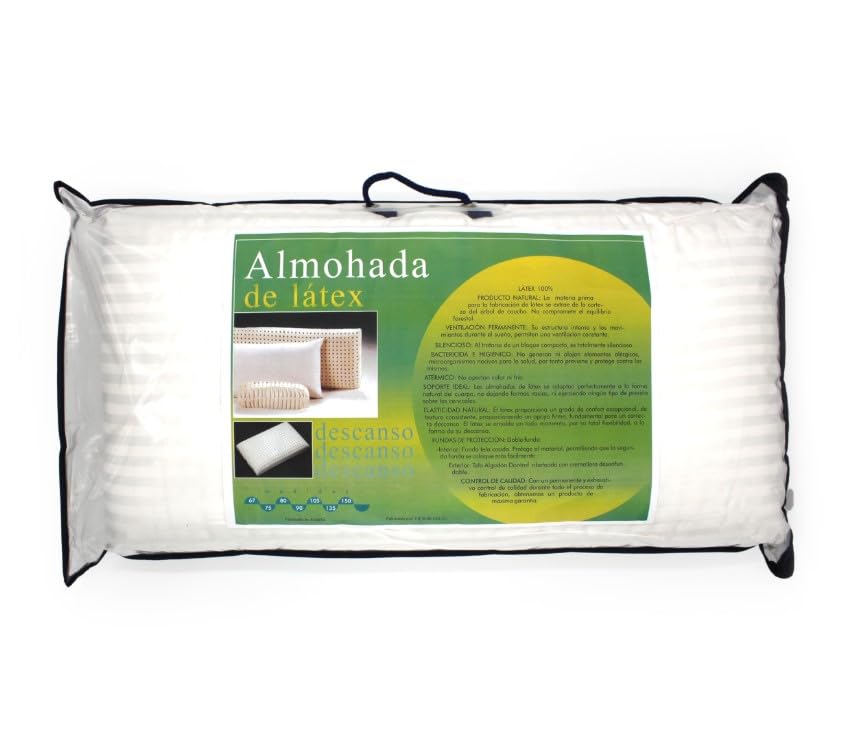 CLOEN Almohada Latex | 100% de látex Natural |Transpirable | Antiácaros e Hipoalergénica | 12cm Altura |Firmeza Media Baja | Funda de Almohada con Cremallera. (75_cm)