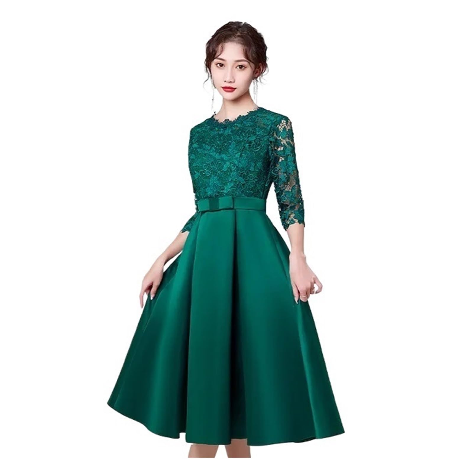 Vestidos de Dama de Honor Vestidos de Dama Honor Verdes for Boda, Encaje, Media Manga, hasta la Rodilla, satén, for, for Fiesta para la Noche