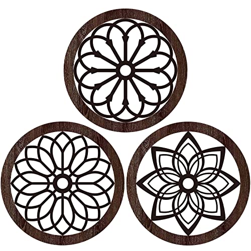 Blulu 3 Pcs Thickened Rustic Wood Wall Decor Rustic Wood Round Wall Art Farmhouse Hanging Decoration for Indoor Outdoor Living Room Bedroom Home Office Kitchen Decoration, 10 Inch(Round,Brown)