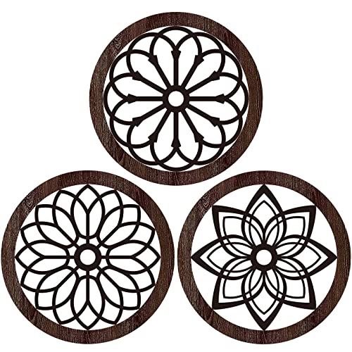 Blulu 3 Pcs Thickened Rustic Wood Wall Decor Flower Carved