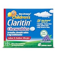 Claritin Children's Allergy Medicine, 24-Hour Non-Drowsy Loratadine 5mg Chewable Tablet, Antihistamine for Kids Ages 2 Years and Older, Grape Flavored, 40 tablets
