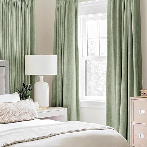 Image of MIULEE Linen Texture Curtains for Bedroom Solid 100% Blackout Thermal Insulated Sage Green Curtains Grommet Room Darkening Drapes for Living Room 52x120 Inch (2 Panels)
