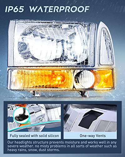 Image of Nilight 1999 2000 2001 2002 2003 2004 F250 F350 F450 F550 Super Duty Headlight Assembly,Chrome Housing Amber Corner Clear Lens,Headlights Replacement,Driver and Passenger Side