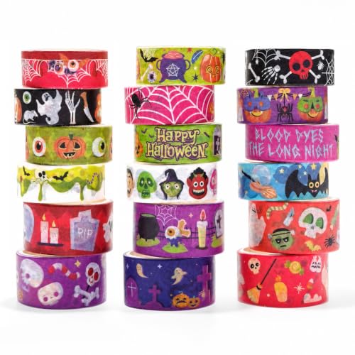 ZHIJIANHZ Halloween Washi Tape Set Pumpkin Scrapbook Tape 18 Rolls