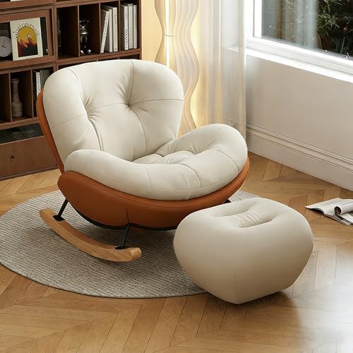 Comfy Upholstered Rocking Chair for Indoor Bedroom & Balcony, Lazy Sofa with Ottoman for Relaxation, Napping & Reading - Stylish & Cozy Design (Without Footstool)
