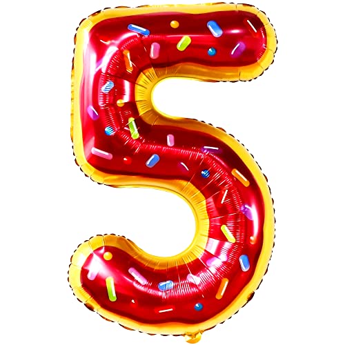 Image of KatchOn Donut Number 5 Balloon 40 Inch | 5th Birthday Balloon for Donut Party Decorations, 5 Balloon Number, 5th Balloons for Birthday Party