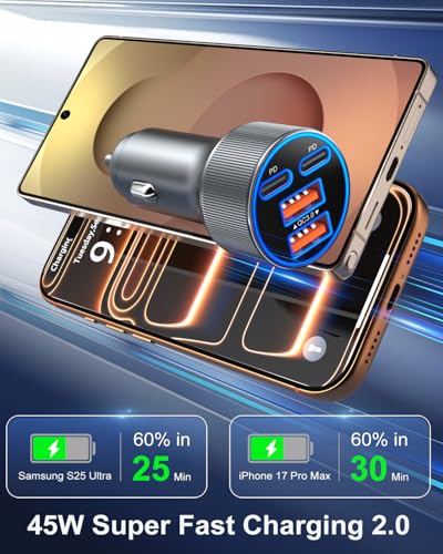 90W Car Charger USB C, Dual 45W Super Fast Charging Car Phone Charger - image 3