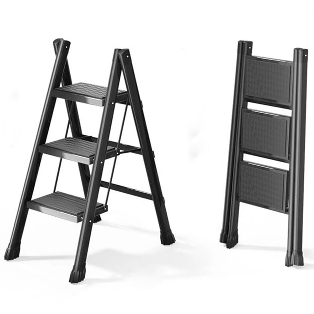 3 Step Foldable Heavy Duty Stepladder Household Anti-Slip Step Stool (Black)
