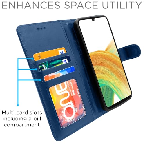 Image of Pikkme Samsung Galaxy A33 5G Flip Cover | PU Leather Finish | 360 Protection | Wallet & Stand | Strong Magnetic Flip Case for Samsung Galaxy A33 5G (Blue)