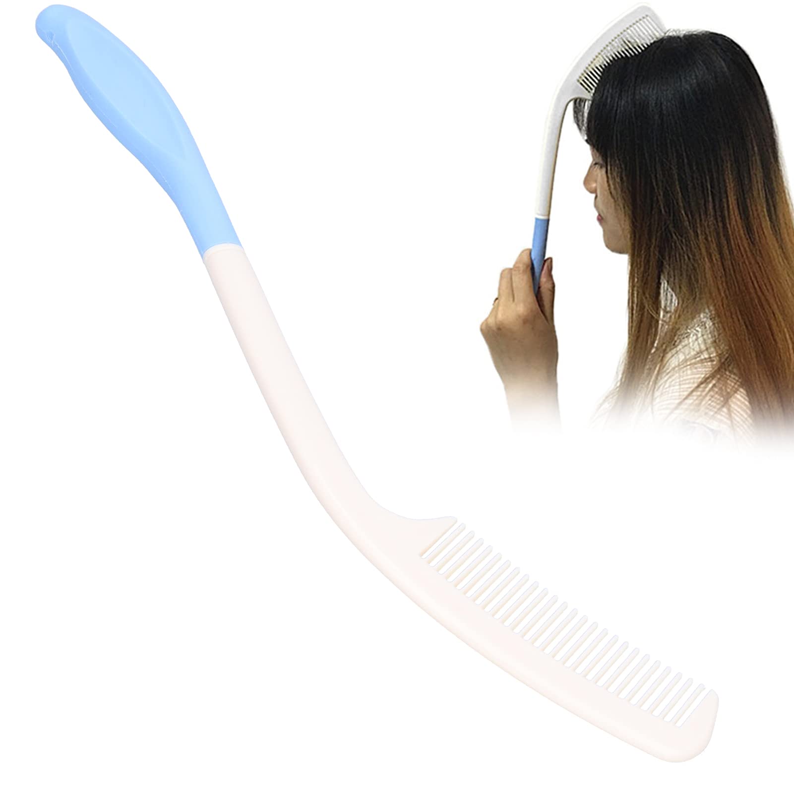 Peine para el cuidado del cabello para personas mayores y discapacitadas de mano, peine de 14 pulgadas de largo, cepillo de pelo de mango largo, peine curvado de dientes ABS para discapacitados y