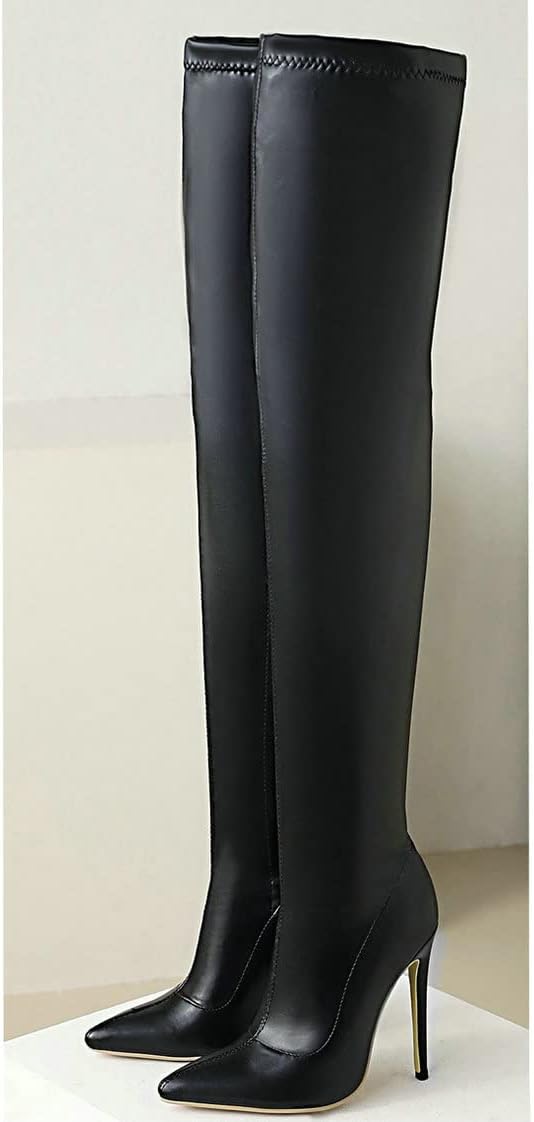 BEAUPAS Women's Over The Knee Thigh High Boots Stiletto High Heels Pointed Toe Boots Shoes