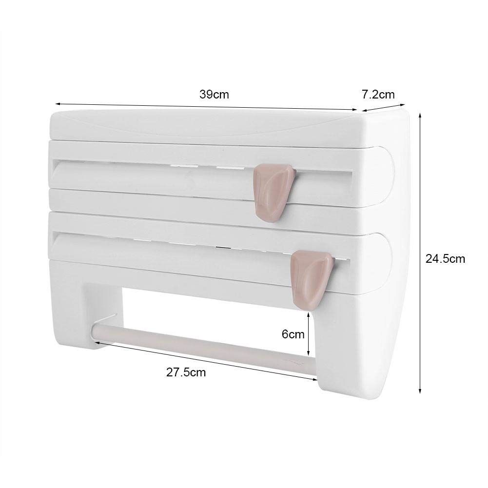 Dispensador de Film y Papel de Aluminio con Cortador - Soporte de Pared para Rollos de Cocina, Organizador rellenable, Blanco