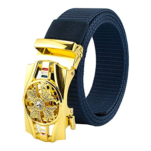 Nylon Canvas Breathable Belt with Gold Diamond Inlaid Buckle,Web Causal Belt for Men,Lightweight and Easy to Adjust