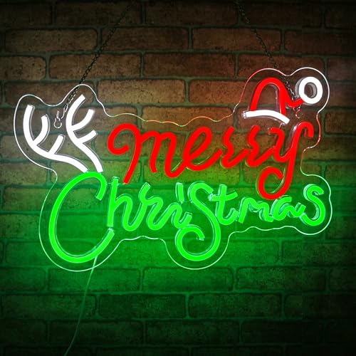 Image of Merry Christmas Neon Sign, JGHTURIE Dimmable Neon Signs for Wall Decor, Light Up Sign for Christmas Party, Bar, Office, Bedroom, or Home Decor - LED Light Signs USB Powered