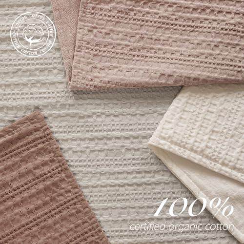 Image of Foindtower Set of 2 Decorative Cotton Waffle Weave Throw Pillow Covers Euro Shams Cushion Covers Accent European Pillowcase for Bed Couch Sofa Bedroom Living Room Home Decor 24x24 Inch Dusty Pink