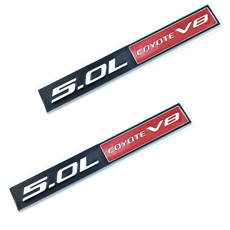 Image of 2PC 5.0L Coyote V8 Emblem Decal Car Engine Letters Decal Plating Badge 3D Metal Style Fit for F150 5.0L Engine Truck Red Black