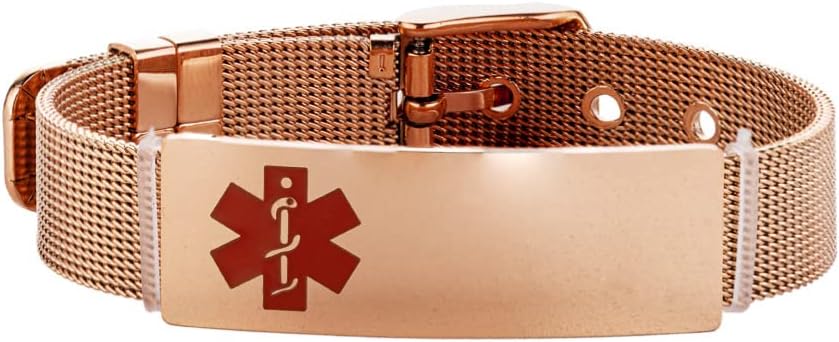Personalized Adjust Medical Bracelet for Women Men,Customized Mesh Medical Alert ID Bracelet Adjustable ID Band Belt Chain Bracelets Sos Emergency Medic Accessory with Medical Wallet Card