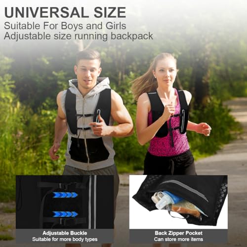 Alaoo Laufweste Damen und Herren, Multifunktionale Ultrleicht Fahrradrucksack mit 1 Trinkflasche 500 ml, Verstellbare Brustgurte, Runing Vest Reflektierend für Laufen, Camping, Wandern usw. (Schwarz)