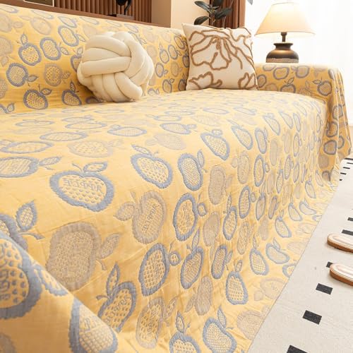 Dazzluxe Fundas De Sofá Acolchadas De Algodón, Fundas para Sofás Seccionales De 2, 3 O 4 Plazas, Manta Lavada para Sofá Cama, Fundas Protectoras para Muebles Aptas para Mascotas,Amarillo,230 * 380cm