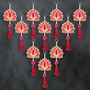 eCraftIndia Lotus Flower Decorative Wall Hanging for Home Decor (Pack of 10) - Lotus Hangings for Main Door Entrance, Pooja Room, Temple - Wedding, Ganpati Navratri Diwali Decoration Items