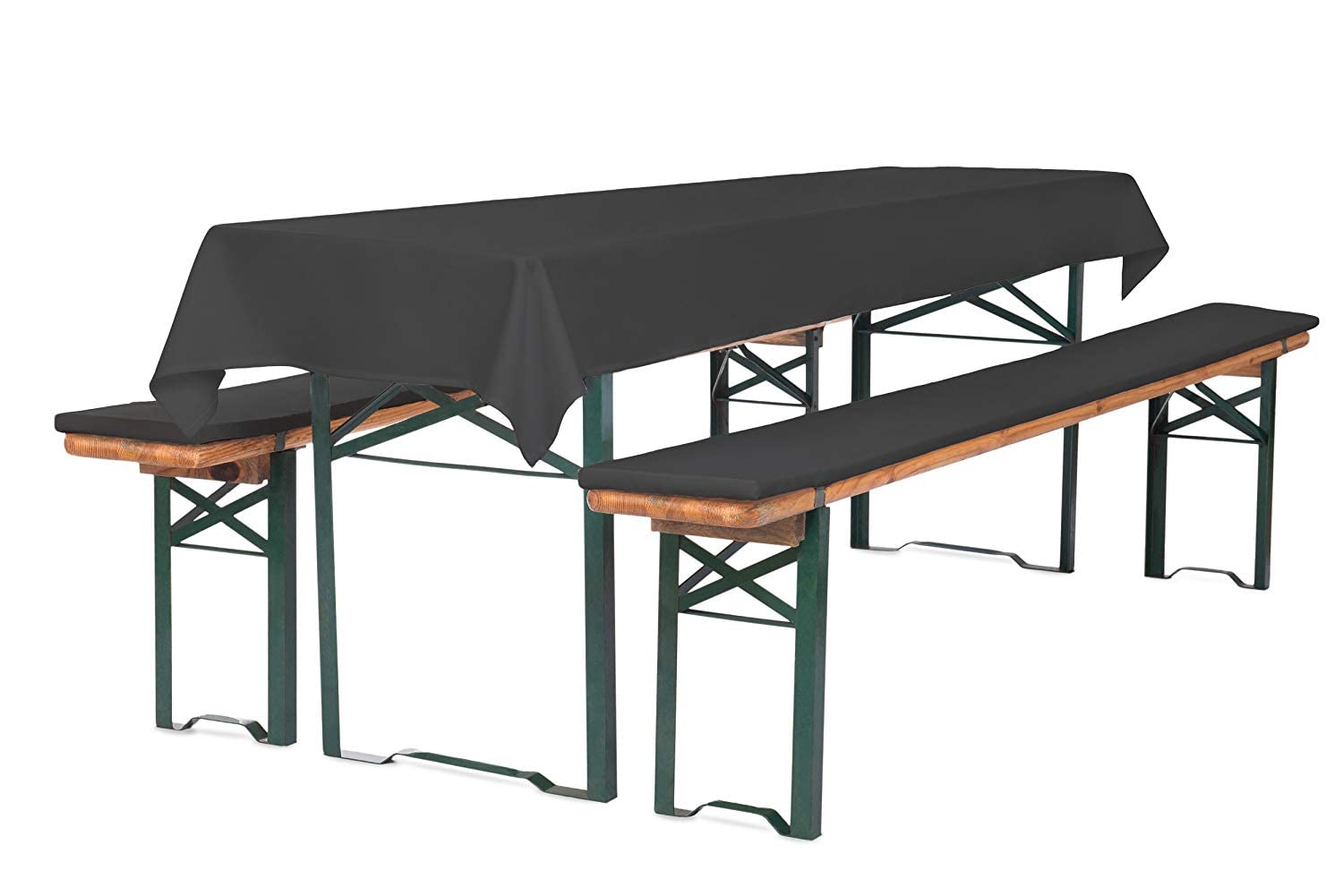 TexDeko Nakładki na ławki piwne z zamkiem błyskawicznym, zestaw 3-częściowy Premium do samodzielnego naciągania, z obrusem 220 cm (antracyt, wodoodporny, 4,2 cm)