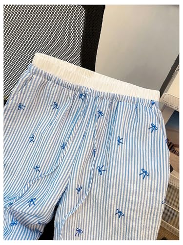 MakeMeChic Women's Summer Striped Bow Knot Print Pants Drawstring Waisted Straight Leg Trousers2