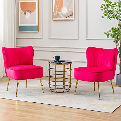 Modern Velvet Accent Chairs Set of 2 with Gold Legs - Rose Red