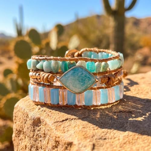 Image of YGLINE Natural Stone Bracelet 5 Wraps Bracelet Handmade Blue Color Boho Bracelet for Women Bracelet