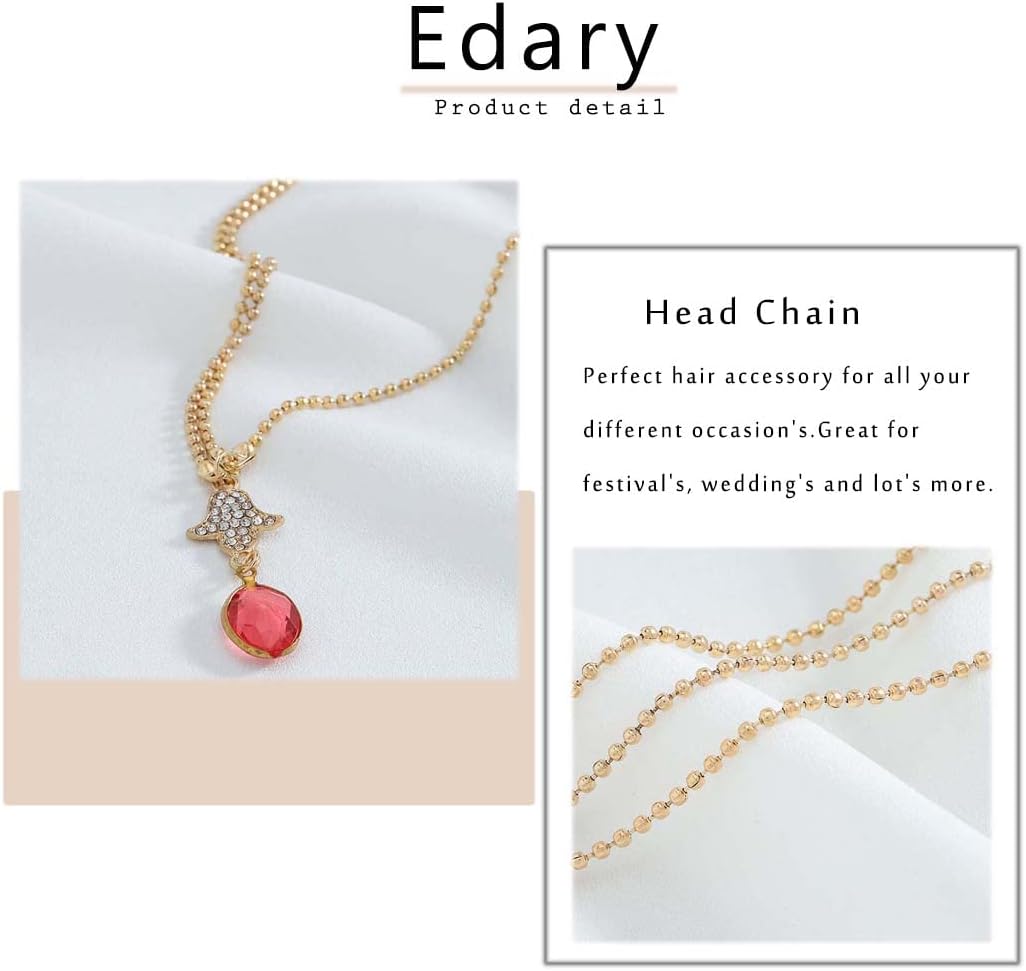 Edary Bridal Boho Gemstone Head Chain Gold Crystal Headpiece Prom Festival Forehead Chain Wedding Hair Accessories Party Belly Dance Head Jewelry for Women and Girls - Image 4