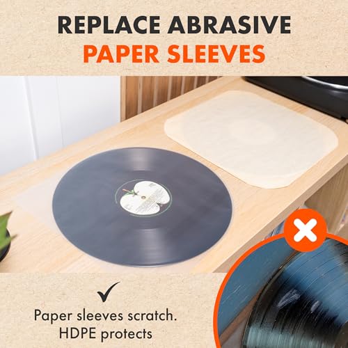 SPINCARE 50x Internal Vinyl Record Sleeves 33 Turn 12" LP | DYNAMIC Anti-Static Plastic Protective Pouch | 50 Micron HDPE | 307mm x 307mm