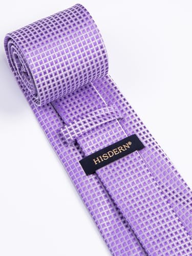 Image of HISDERN Ties for Men Formal Business Plaid Checked Mens Ties and Pocket Square Set Classic Wedding Necktie Handkerchief