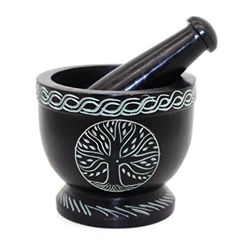 Govinda - Tree of Life Soap Stone Mortar and Pestle - 4 Inch
