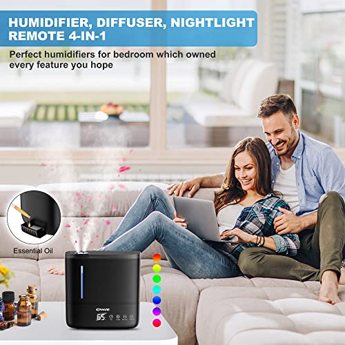 Humidifiers For Bedroom, 4L Cool Mist Humidifiers With Essential Oil Diffusers & Nightlight, Ultrasonic Top Fill Air Humidifier Auto Shut For Baby Room, Home, Plants, Women Mom Gifts Idea (Dark Black) #TOP1
