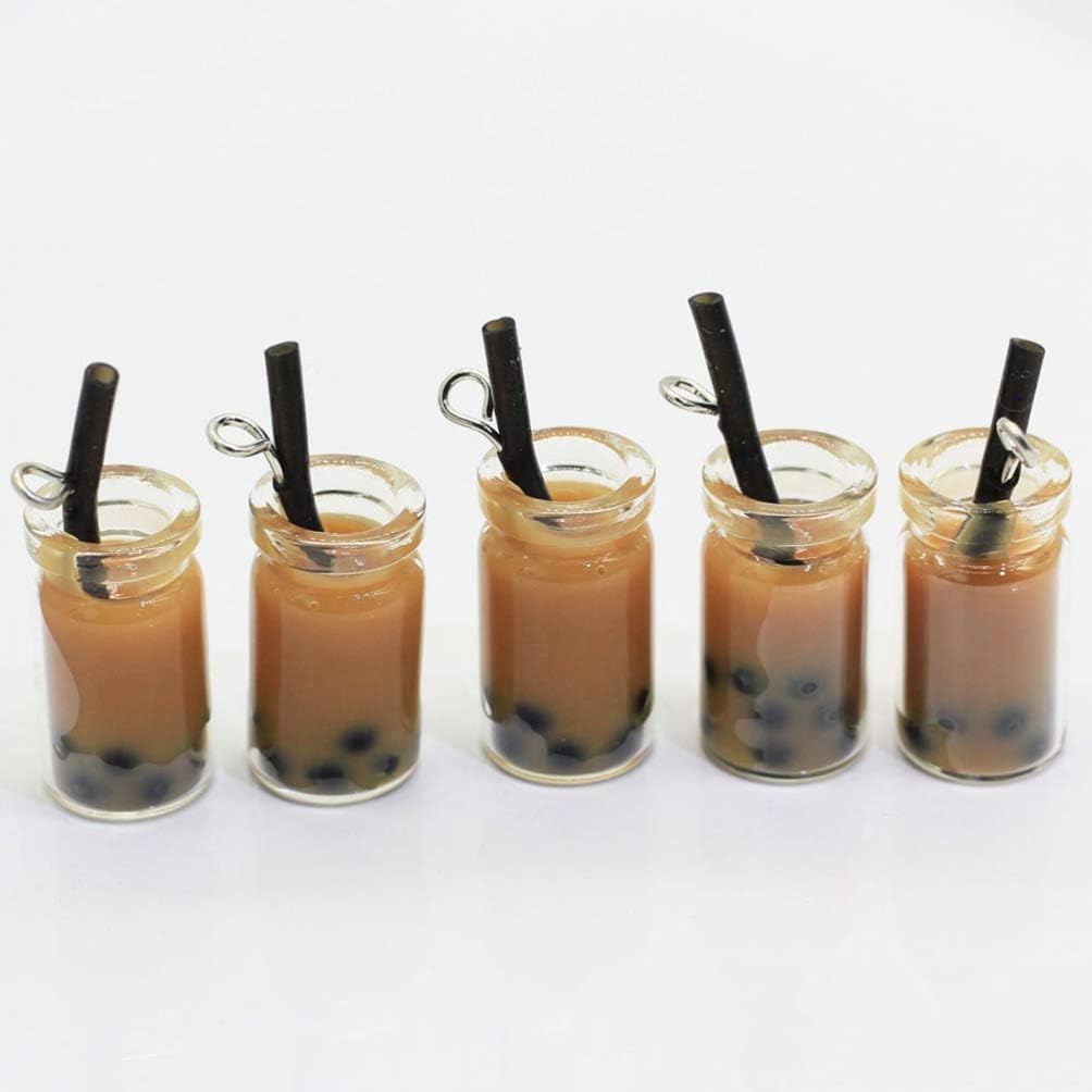 EXCEART Simulated Pearl Milk Tea Cup Charms with Black Straw 0.98In Miniature Resin Pendants for Diy Jewelry Making Earrings Keychains and Background Decor - Image 6