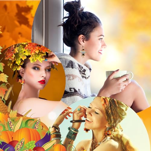 Bucherry 24 Pairs Fall Earrings for Women Bulk, Thanksgiving Halloween Earrings Christmas Dangle Jewelry for Holiday4