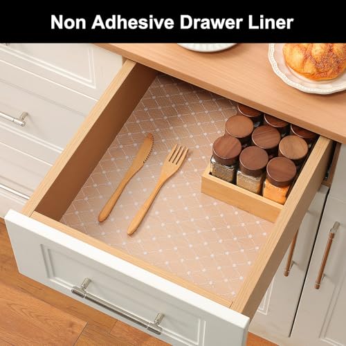 Image of Cooyes Shelf Liner - Premium Non-Adhesive Cabinet & Drawer Liner for Kitchen - Waterproof Shelf Paper with Modern Pattern - Durable EVA Cabinet Mat - Easy to Cut