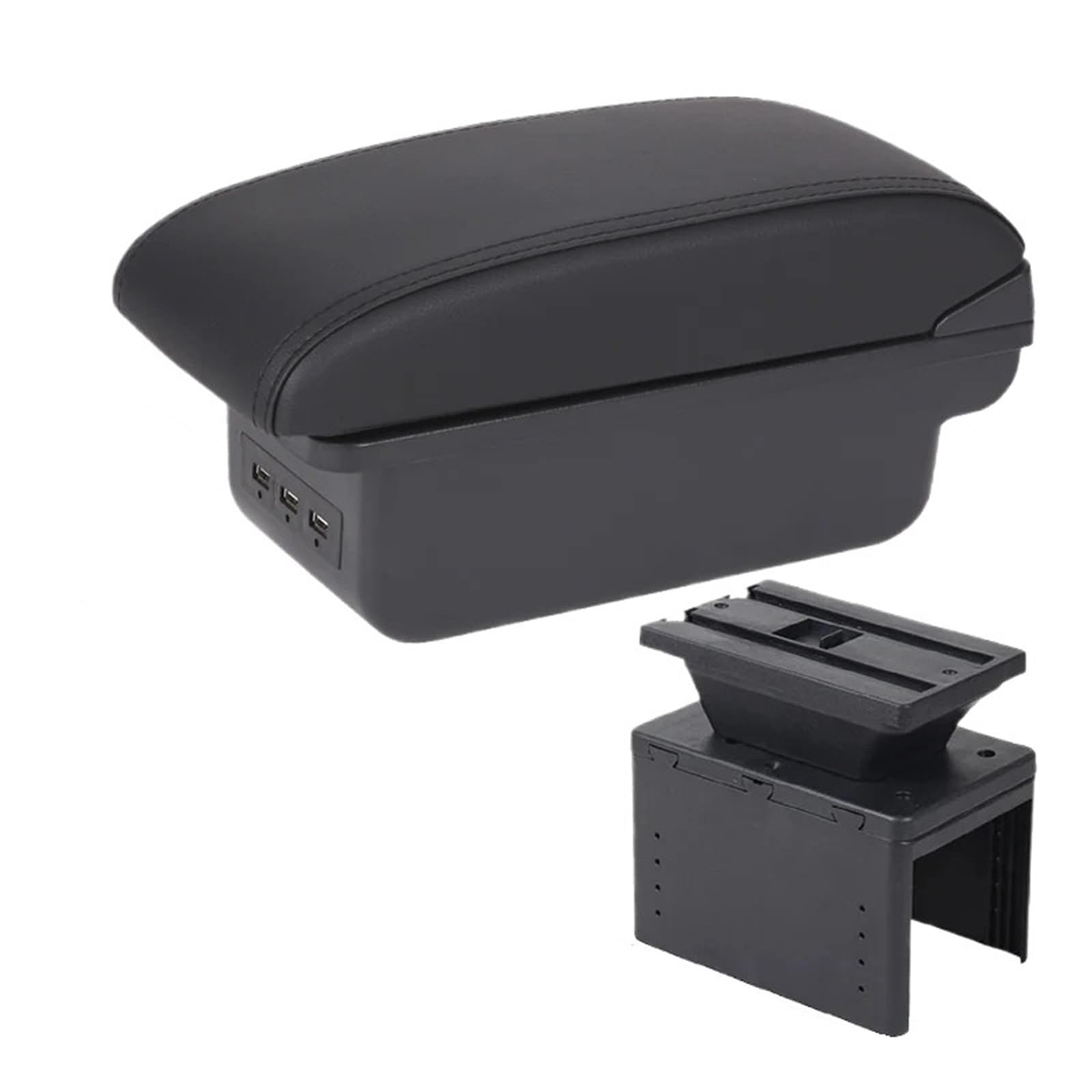 AWGNTQQ Car Armrests Universal Car Armrest Box Model Accessories Storage Modification Retrofit Parts(B2 black line 3USB)