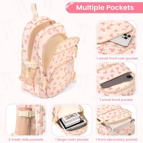 Coquette Bow Backpack - Cute Kawaii Backpack Set Aesthetic Daypack Bow Rucksack Bows Backpacks4