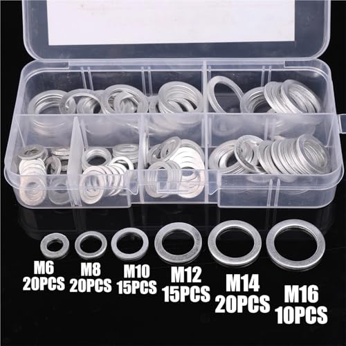 Mdingbao-�V�[�����b�V���[ M6 M8 M10 M12 M14 M16 Aluminum Plain Washers Flat Gaskets Metal Washer Rings Oil Drain Gaskets, 100pcs, ��������Ƒ�